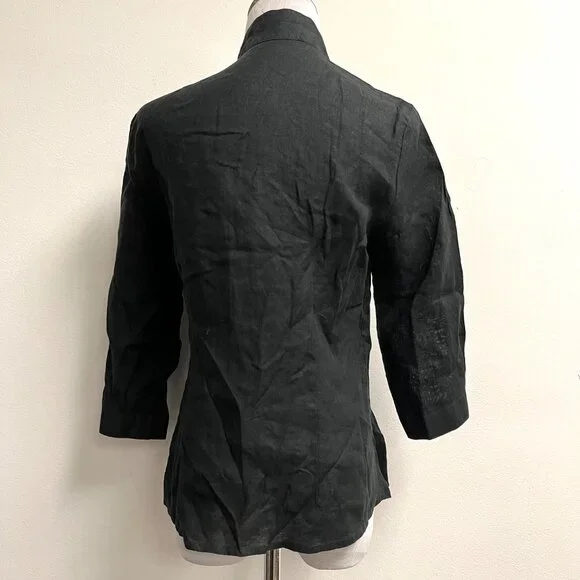 Camiseria Sanmarco black linen mandarin blouse top M runs small Italy